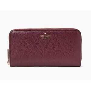 New Kate Spade Lena Large Continental Wallet Pebble Leather Cherrywood